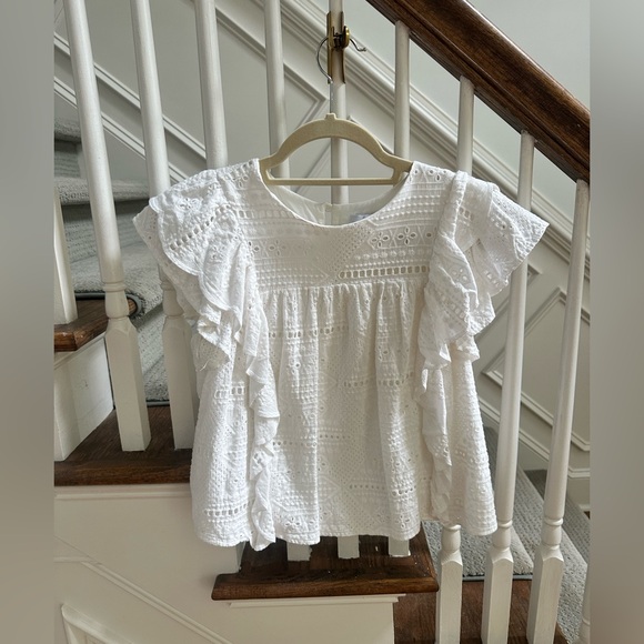 Laurella Tops - Laurella, white eyelet ruffle blouse, size S/M